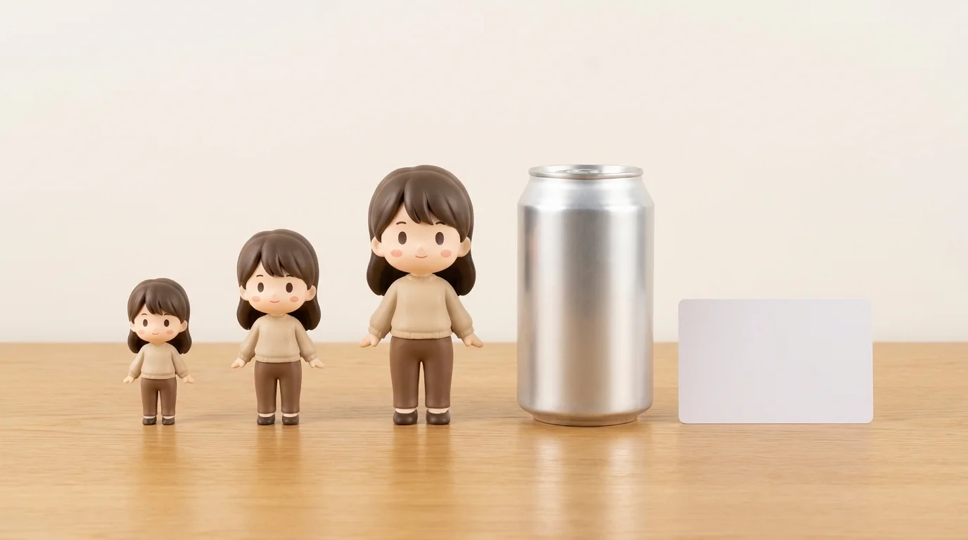 フィギュアのサイズ比較(S 10cm・M 12cm・L 15cm)